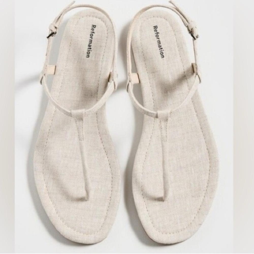 Reformation Beige T-Strap Sandals